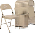 12 Pack Khaki Padded Folding Chairs Set - Comfortable Stackable Portable Chairs for Indoor Outdoor, Events, Parties, Office, Wedding (PU Leather, Urban Khaki,School Chair)