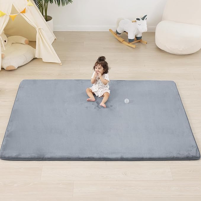 PAPAMAT 1.3" Thick Baby Floor Play Mat 71x79, Basic Padded Foam Mat for Tummy Time Crawling, Non Slip Cushioned for Babies Toddlers Infants Kids (Light Grey)