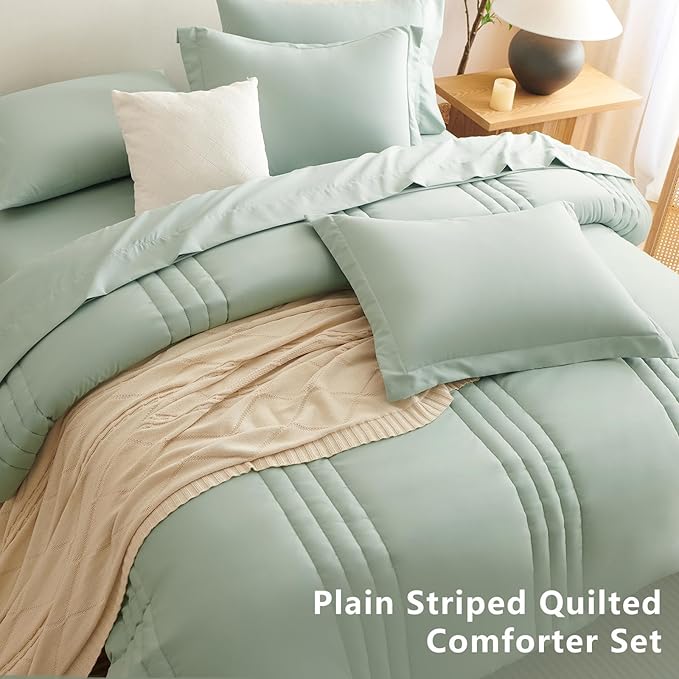 CozyLux King Size Comforter Sets - 7 Piece Bed in a Bag Sage Green Comforter Set with Sheets Luxury Bed Set All Seasons, Soft Bedding Set with Down Alternative Comforter, Sheets, Pillowcases & Shams