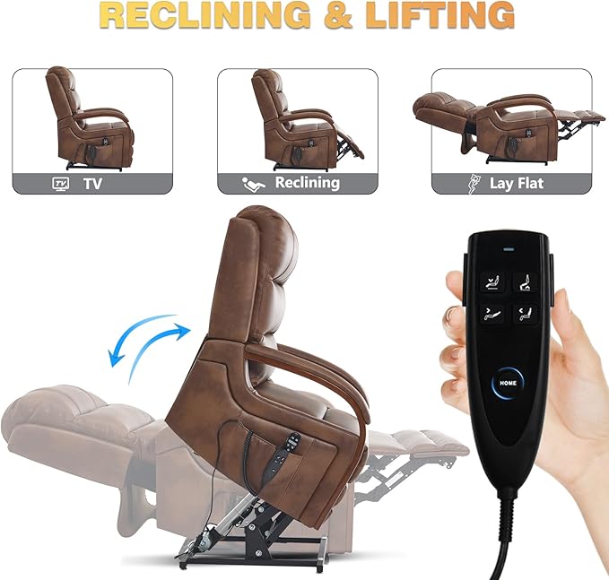 Dual Motor Power Lift Recliner Chair, Lift Chair with Massage and Heat for Elderly, Lay Flat Recliner, Standing Assistance, Infinite Position Reclining, Living Room Chair, Faux Leather, Brown
