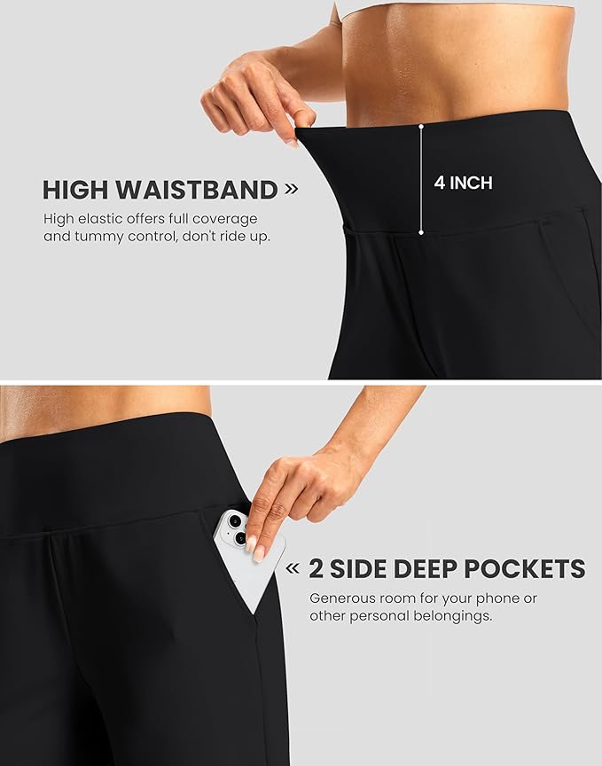 Women's Athletic Shorts with Zipper Pocket 7" High Waisted Stretchy Bermuda Shorts for Women Workout Running Casual