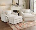 HUSFU Oversized Accent Chair with Ottoman, Cloud Couch Chair with Deep Seat and Extra Wide Armrests, Comfy Reading Armchair for Bedroom, Living Room, Set of 2, Beige