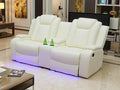 Dekmxas Power Reclining Sofa Set, Recliner Sofa Set, Creamy White Power Leather Reclining Loveseat Recliner for Living Room Furniture Set with Storage Console & Cup Holder for RV/Living Room