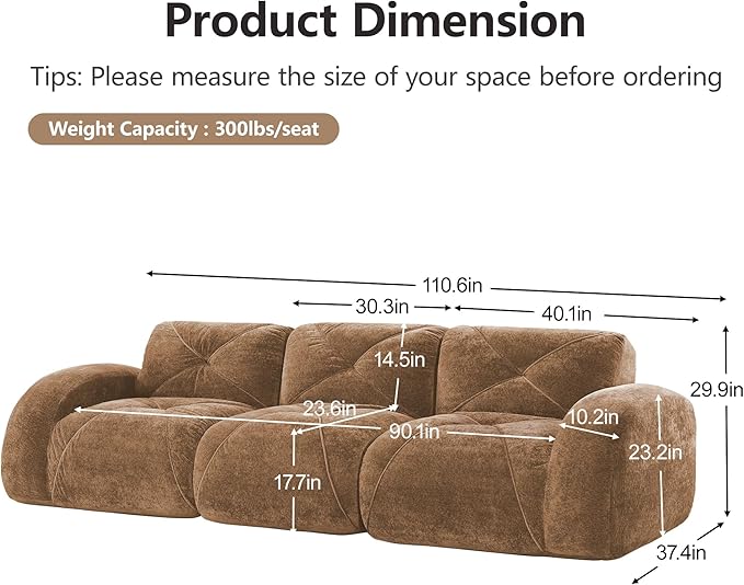 Modular Sectional Sofa with Free Combination,Boneless Floor Couch for Living Room & Lounge,Velvet 3-Seater Sectional Couch with Comfortable Deep Seat,No Assembly Needed