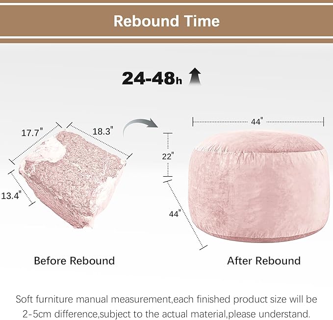 Bean Bag Chairs for Adults - Memory Foam Furniture BeanBag Chair - Kids/Teens Sofa with Soft Micro Fiber Cover - Round Fluffy Couch for Living Room Bedroom College Dorm - 4 ft, Pink