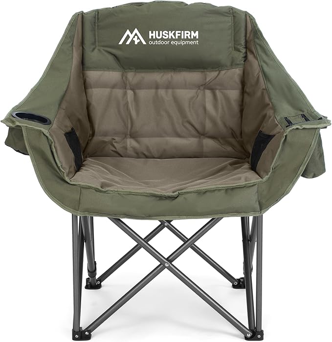 Oversized Camping Chair Padded Camping Chairs Heavy-Duty Foldable Camping Chairs with Cup Holder and Cooler Bag Portable Lawn Chair for Sports Outdoors-Support 450LBS, Green