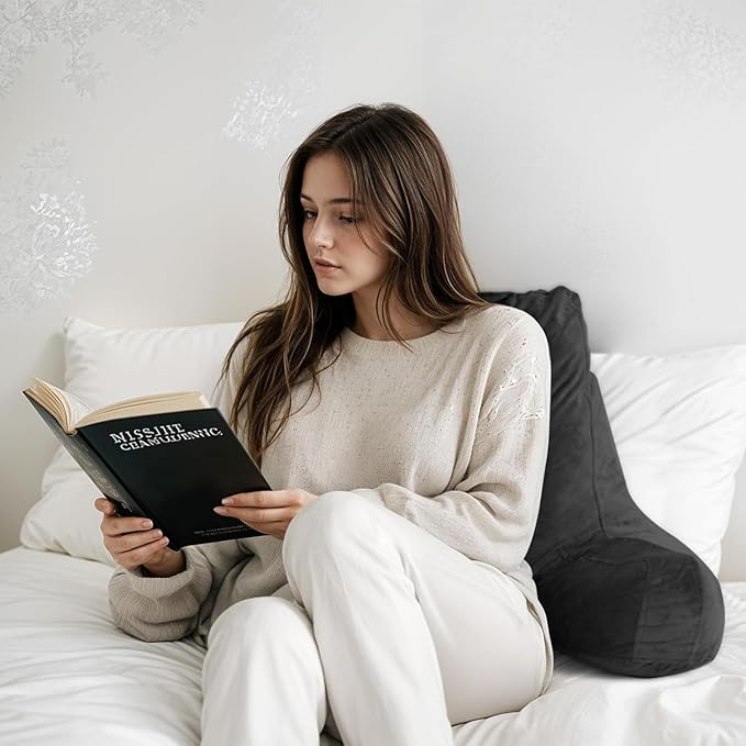 OAISZ Reading Pillow for Sitting in Bed Adult, Reading Pillow with Shredded Memory Foam, Back Pillow for Bed Sitting Up with Extend Arms, Pockets, Pillow with Washable Cover,Black, X-Large
