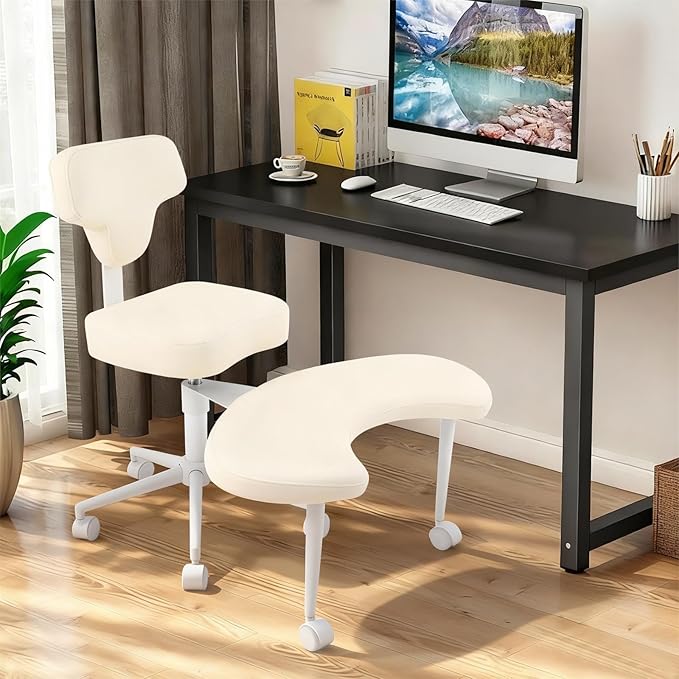 Ergonomic Floor Chair, Cross Legged Desk Chair with Back Support, 360 Swivel Kneeling Chair Adjustable Height, 286lbs Kneeling & Regular Seating for Home Office (Beige)