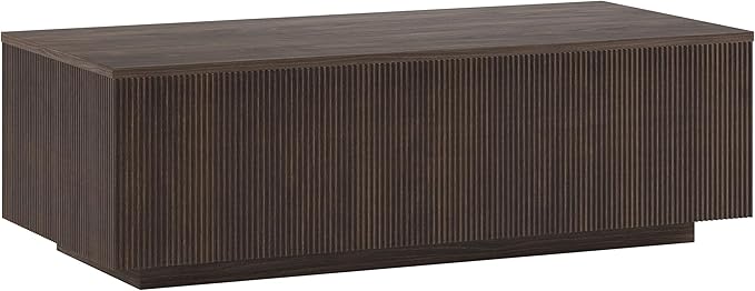 Henn&Hart 48" Fluted Rectangular Low-Profile Coffee Table for Living Room, Family Room, or Office, Alder Brown