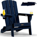 Folding Adirondack Chair 1 Pack, HDPE All-Weather Fire Pit Chairs, Plastic Adirondack Chairs with 2 Cup Holder, Outdoor Lawn Chair for Patio Garden (Navy Blue)
