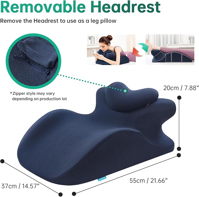 Memory Foam Ergonomic Rest Pillow, Prone Pillow for Sleeping, Reading Pillow for Bed, Ergonomic Support for Back Pain, Acid Reflux & Sitting Up, Ideal for Massage, with Removable Cover