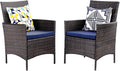 PHI VILLA Patio Wicker Chair Set of 2, Outdoor Modern PE Rattan Armchair with Removable Cushions for Deck, Porch, Balcony