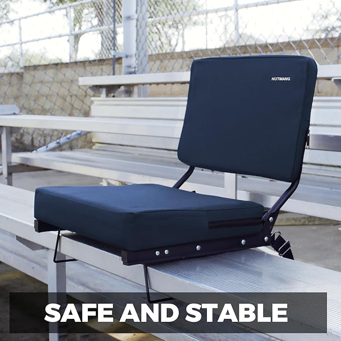 HUTMANG Bleacher Chairs with Back and Cushion,Stadium Seats with Back Support,Portable Bleacher Seat with Should Strap,Folding Comfort Padded Stadium Chairs for Adults Watch All Sport Event(Navt Blue)