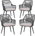Patiorama Patio Dining Chair Set of 4, Woven Rope Outdoor Dining Chairs w/Steel Frame, All-Weather Twisted Rattan Chairs w/Armrest & Cushion, Outdoor Dining Wicker Chairs for Backyard Garden(Black)