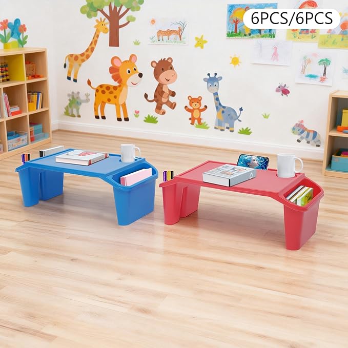 12 Pcs Colorful Kids Lap Desk Tray, Stackable Kids Lap Tray with Storage Portable Floor Desk for Kid Use for Reading Drawing Eating 19.7" L X 9.8" W X 7.1" H (12 Pack)