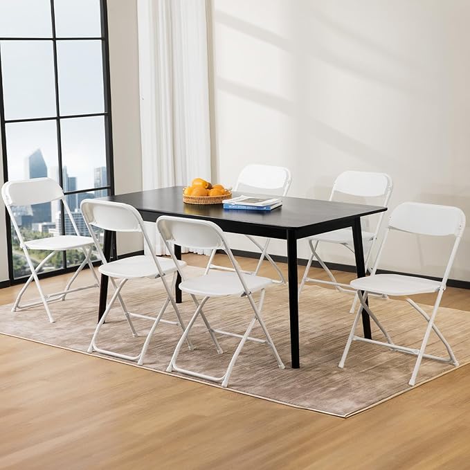Sweetcrispy Folding Chair 6 Pack, Plastic Foldable Chairs with 330-Pound Capacity, Sturdy Metal Portable Chair, Easy to Use and Store, Outdoor and Indoor, for Home, Office, Party, Comfy, White