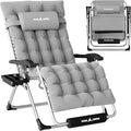 Amopatio Outdoor Padded Zero Gravity Chair 25" Seat Width, XXL Camping Lounge Chairs with Cushion, Oversized Folding Reclining Patio Chair for Outside Deck, Yard, Porch, Pool, Light Grey