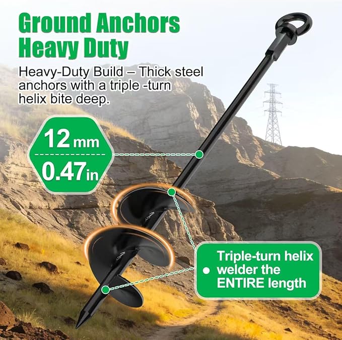 4 Pack 30" Heavy Duty Ground Anchors Shed Anchors Kit with 3/16" Galvanized Cable & M6 304 Stainless Steel Turnbuckles, Earth Anchors for Mobile Home Carport Gazebo Trampoline