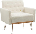 Accent Chair for Living Room, Comfy Oversized Velvet Upholstered Arm Chairs, Mid Century Modern Reading Single Sofa Side Chair with Tufted Back and Gold Legs for Bedroom (1, Teddy White)