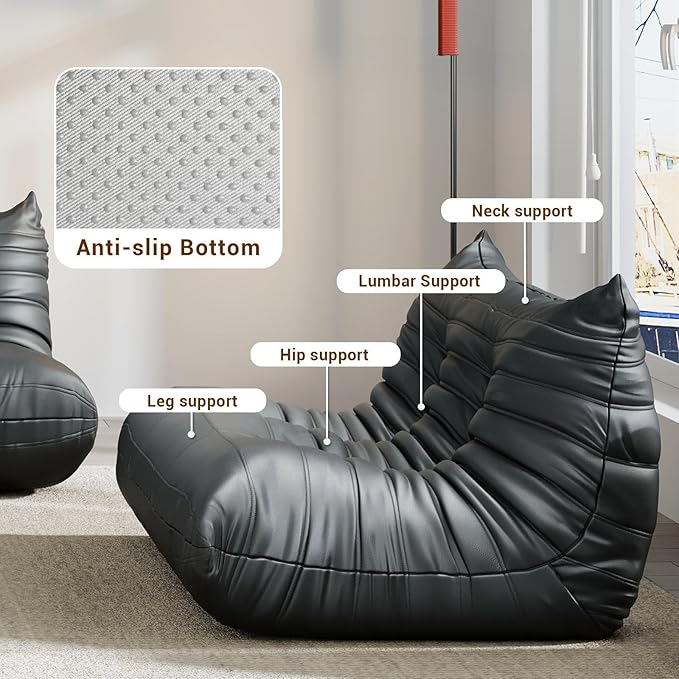 Comfy Lazy Floor Sofa Couch,Soft Armless Chair,Faux Leather Lounge Chair,Corner Relax Sofa Couch for Living Room Bedroom,Salon Office,Adults((Black+3P+2P+1P+Ottoman)