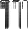 OK5STAR 16 Inch J Hook Rebar Stakes 10 Pack, Heavy Duty 5/16 Inch Diameter Black E-Coated Steel Wind Resistant Ground Anchors for Trampoline, Bounce House, Dog Kennel, Chain Link Fence & Gazebo