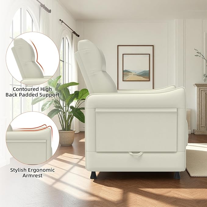 3-Piece Living Room Sofa Set, Faux Leather Loveseat & Accent Chairs Set of 2 with Hidden Foldable Tray & Side Pocket, Front Contour Arm Design, Upholstered Sofa Set for Office, Beige