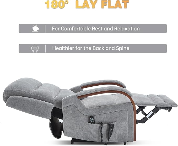 Dual Motor Power Lift Recliner Chair, Lift Chair with Massage and Heat for Elderly, Lay Flat Recliner, Standing Assistance, Infinite Position Reclining, Living Room Chair, Chenille, Grey