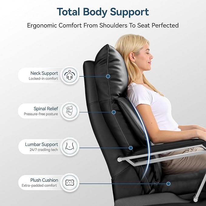 M80 Dual Motor Electric Executive Office Chair with Footrest, Comfortable Reclining Office Chair Wide Seat, Big and Tall Ergonomic Leather Home Office Desk Chair (Black,No Massage)