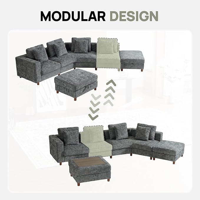 147" Oversized L-Shaped Modular Sectional Sofa, Modern 6-Seater Cloud Couch with 2 Storage Ottomans, Washable Pet-Friendly Fabric for Living Room, Apartment