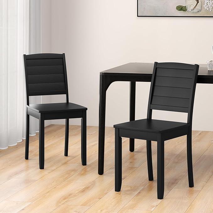 Giantex Wood Dining Chairs Set of 2, Modern Kitchen Chairs w/Rubber Wood Legs, Curved Backrest, Farmhouse Diner Chairs, Wooden Armless Side Chairs for Home Dining, Restaurant, Load 400 LBS, Black