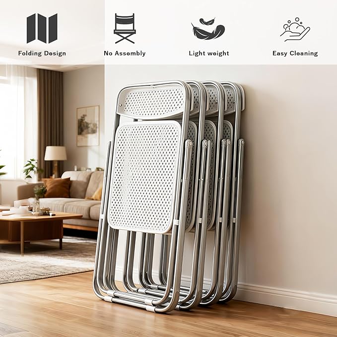 6 Pack Plastic Folding Chair Foldable Portable Plastic Chair,Outdoor Indoor Portable Party Chairs,Stackable Commercial Seats with Steel,300-Pound Capacity,White