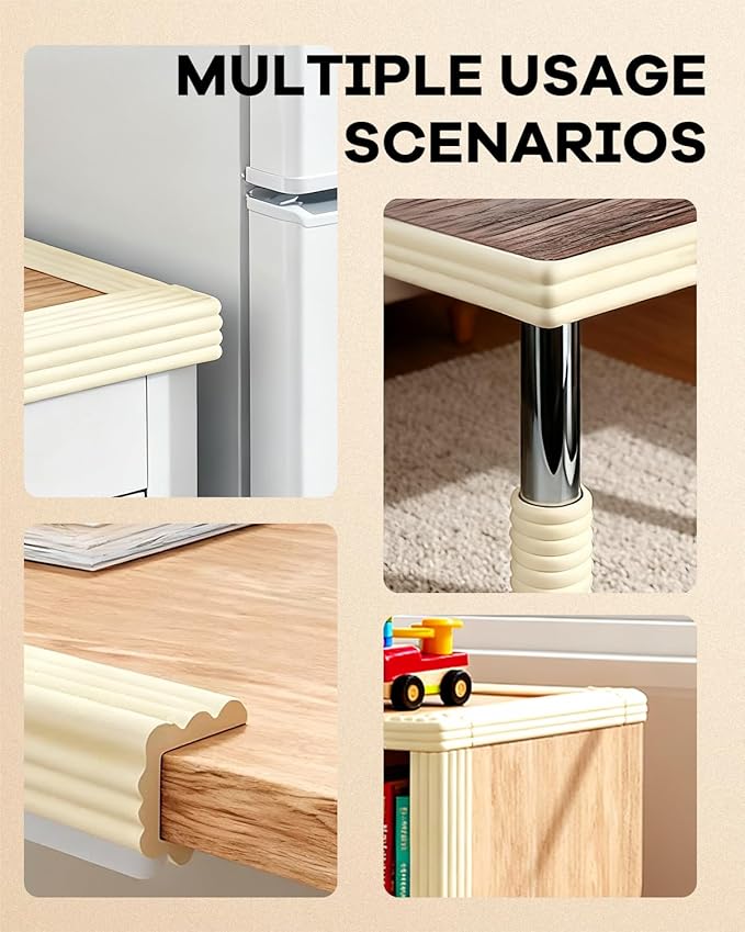 PUSHUJIA Edge and Corner Guards with Strong Adhesive Extra Thick Baby Proofing Furniture Protector for Table Desk Bed Cabinets Child Safety for Home and Nursery (Beige White, 6.56 Feet)