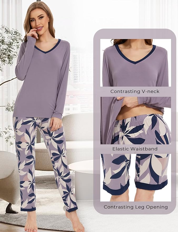 GYS Viscose from Bamboo Women's Pajama Sets Super Soft Long Sleeve Sleepwear Comfy Winter Pjs Sets S-4X