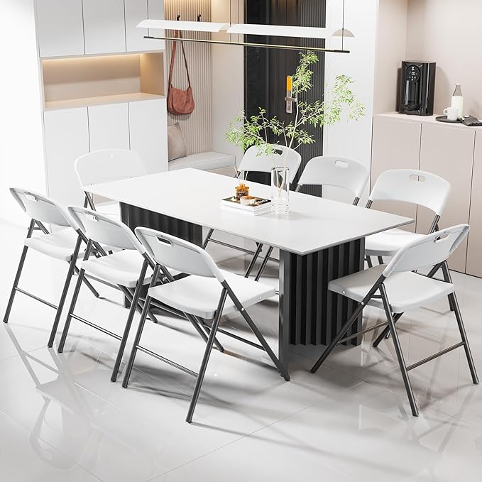 VINGLI Folding Chairs, Plastic Foldable Chair, Capacity up to 350 lbs, Portable Seating for Indoor Outdoor Events Parties Camping Work School Commercail (8, White)