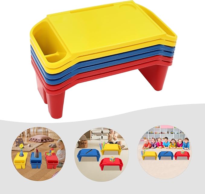 6 Pcs Kids Lap Desk Tray Set for Writing & Eating, Portable Lightweight Desks with Side Pockets for Home, School, Classroom, and Travel Use
