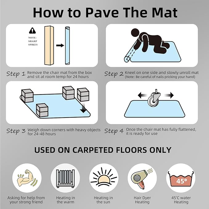 Chair Mat for Carpet Floors: 48"x60" Computer Desk Floor Mat - PVC Plastic Rug Carpet Protector Mats for Gaming Chair Under Desk Pad for Rolling Chair