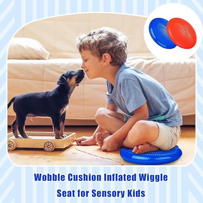 Silipull 2 Pcs Wiggle Seat Inflated Wobble Cushion Flexible Balance Disc with Air Pump for Core Stability Strengthening Improving Posture Physical Exercise