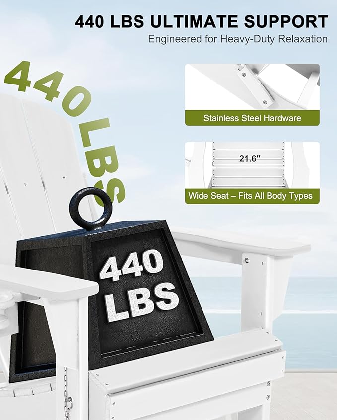Folding Adirondack Chairs - Plastic Adirondack Chairs with Cup Holder, Weather Resistant for Outdoor, Patio, Lawn, Garden, Backyard Deck, Fire Pit - White