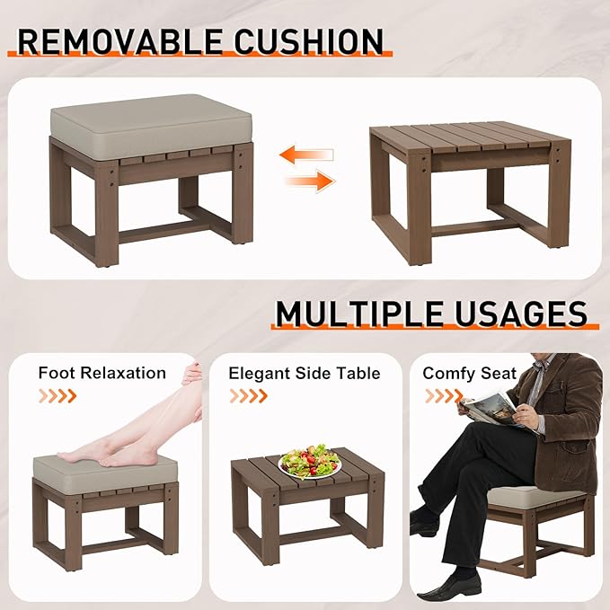 INTER HUT Rustic Hideaway Natural Cedar Wood Outdoor Furniture Set, Wicker Patio Conversation Set for Porch Garden Backyard, Couch, 2 Patio Chairs, Table and 2 Ottomans, 6 Piece, Brownish/Beige