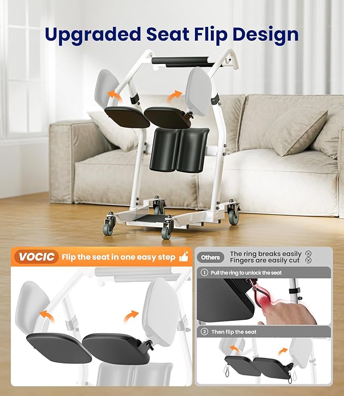 VOCIC Upgrade Sit to Stand Lift, One-Step Stand Assist Lift for Elderly, Patient Lift Chair Transport Unit with Wheels, Standing Transfer Device for Home Care, Fall Prevention & Muscle Building, AY03
