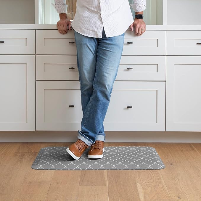 NewLife by GelPro Anti-Fatigue Designer Comfort Kitchen Floor Mat, 20x32”, Trellis Grey Resistant Surface with 3/4” Thick Ergo-Foam Core for Health and Wellness