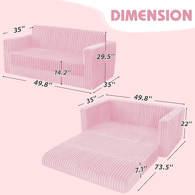 HABUTWAY Folding Sofa Bed, 2 in 1 Convertible Sleeper Chair with Armrest, Portable Fold Out Chair Bed, Comfy Floor Couch, Multi-Functional Lazy Sofa for Living Room Bedroom Dorm Home Office, Pink
