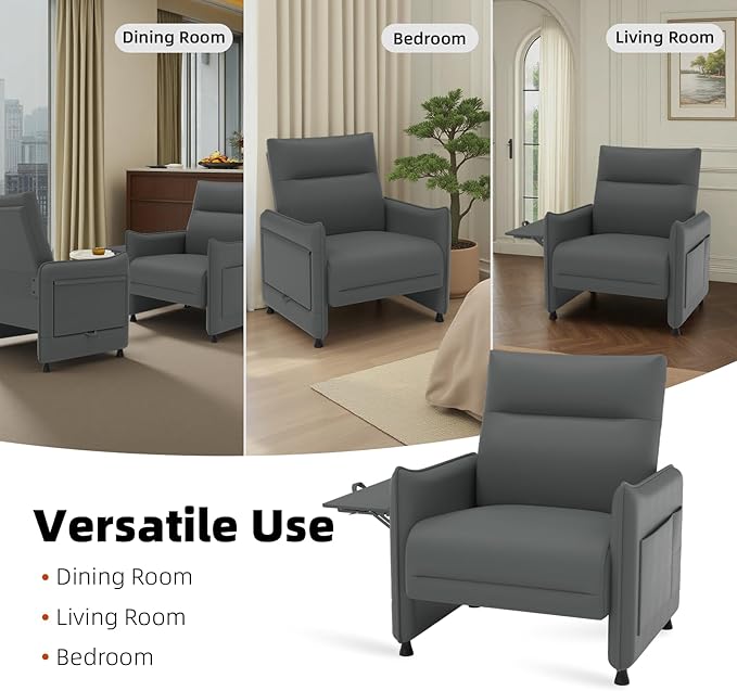 Upholstered Accent Sofas Set of 2, Modern Faux Leather Sofa Chairs with Hidden Foldable Tray & Side Pocket, Front Contour Arm Design, Small Accent Sofas for Small Spaces, Gray