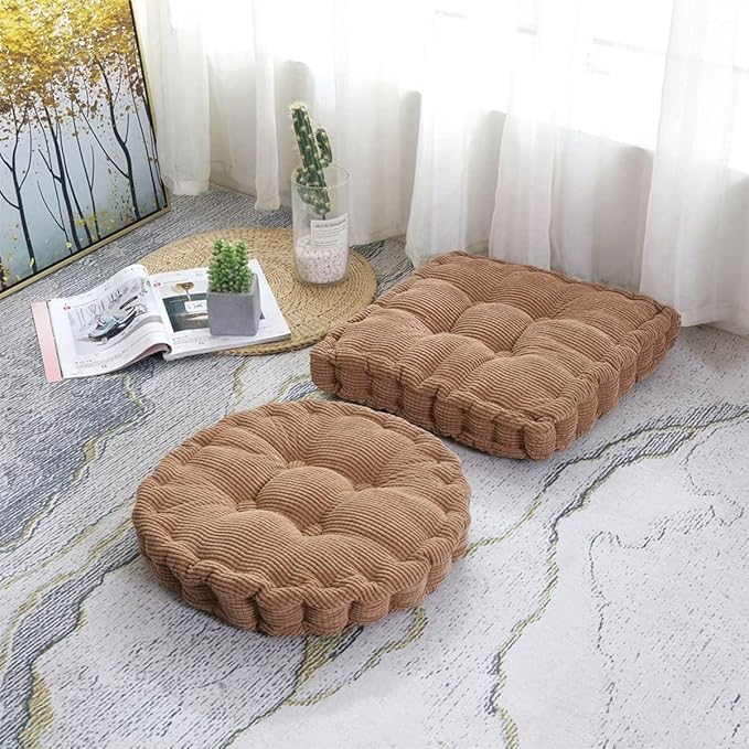 Round Soft Chair Cushions Home Floor Pillow Indoor Corduroy Chair Pads Office Seat Cushion, 17" D.