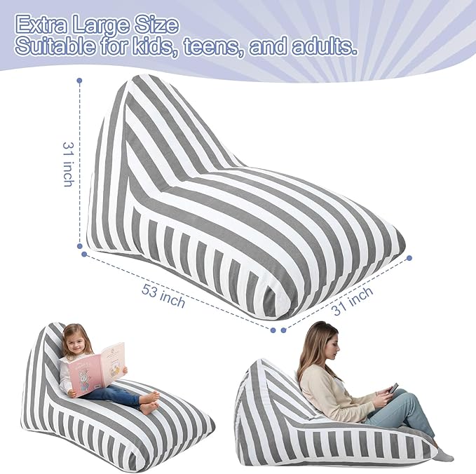 COMAX Bean Bag Chairs for Kids 8-12, Large Kid Beanbag Chair Stuffed with Filler, Big Toddler Lounge Chair, Children Lazy Floor Lounger for Girls Boys, Premium Cotton Canvas