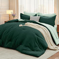 MUXHOMO 7 Pieces Queen Comforter Set, Soft Bed in a Bag Queen Size, All Season Bedding Set with Comforter, Flat Sheet, Fitted Sheet, Pillowcases & Shams, Forest Green & Sage Green