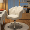 Petal Desk Chair with Bow Cushion Velvet Vanity Chair with Wheels, Upholstered Home Office Chair for Girls Women, Mid-Back Swivel Computer Task Chairs for Living Room Bedroom