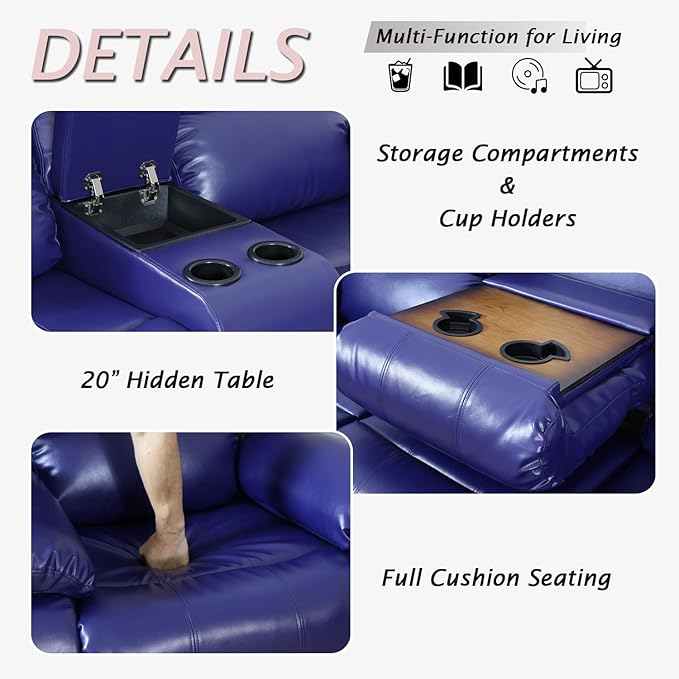 Caberryne Leather Recliner Sofa Set，Leather Reclining Couch for Living Room Furniture Sets，Purple Recliner Couch with 5 Recliners for Living Room/Office/Theater Seating(Sofa Set 3 Pieces)
