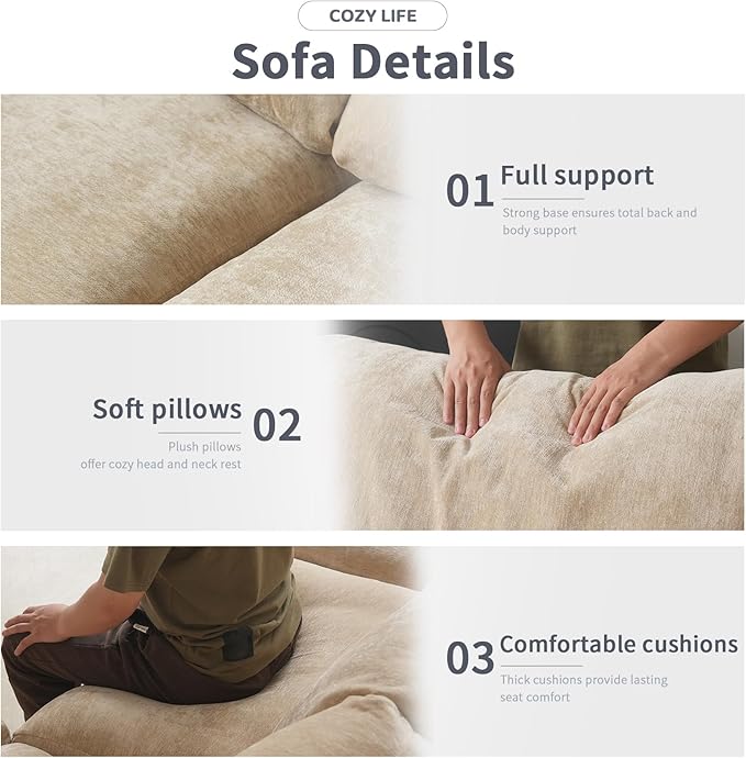 Cloud Sectional Couches for Living Room,134" Convertible L Shaped Couch with Ottoman, 6 Seater Modular Sectional Sofa,Deep Seater Furniture Sets