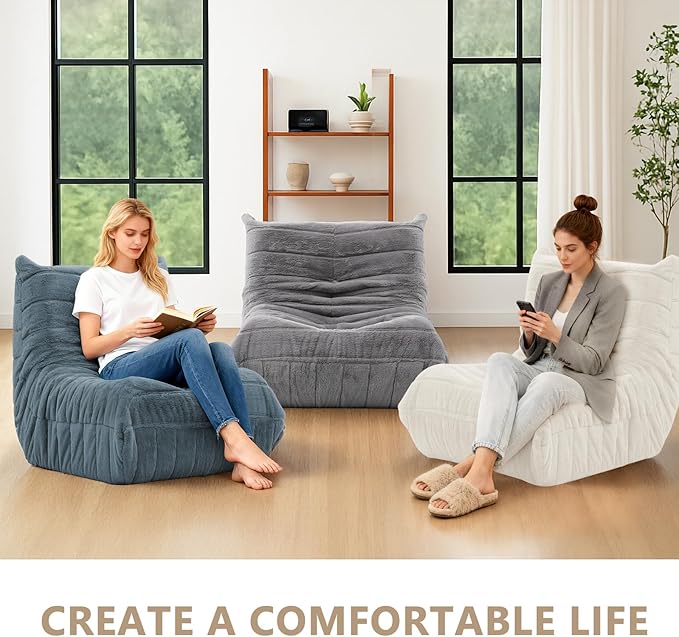Bean Bag Chair for Adults, Giant Bean Bag Sofa Oversized Beanbag Chairs, Fireside Bean Bag Couch with High Density Sponge Filled Large Bean Bags Chair for Apartment Living Room Bedroom, Beige